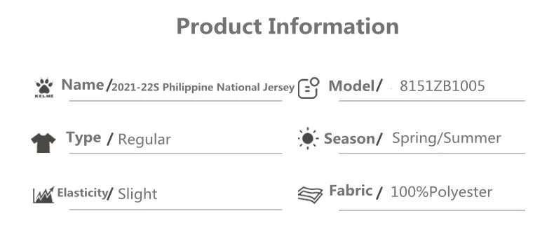 KELME Philippine National Team Jersey The Azkals Year Replicas Jersey (Included The Team Logo and Flag)