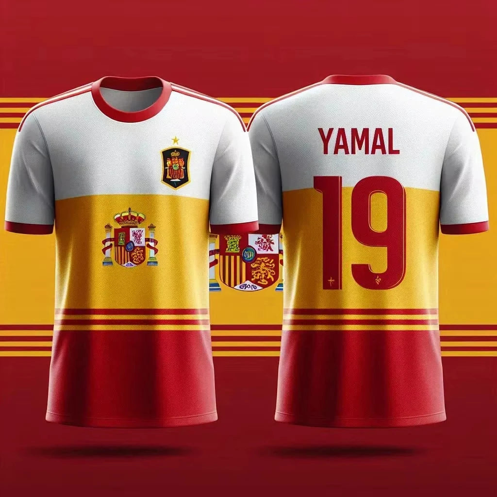 2025 Spain Jersey Yamal Football Training Jersey 3D Printing Quick Drying Team Large Size Children's Boy's Clothing Top Shirts