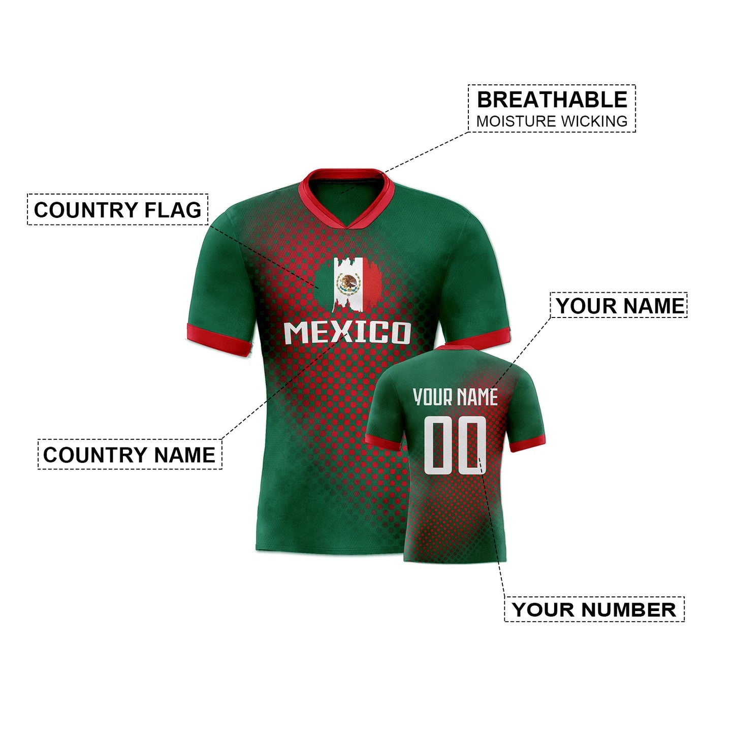 Custom Mexico Soccer Jersey for Men Women Youth Team Uniform for Fans Player Personalized Name Number National Football Shirts