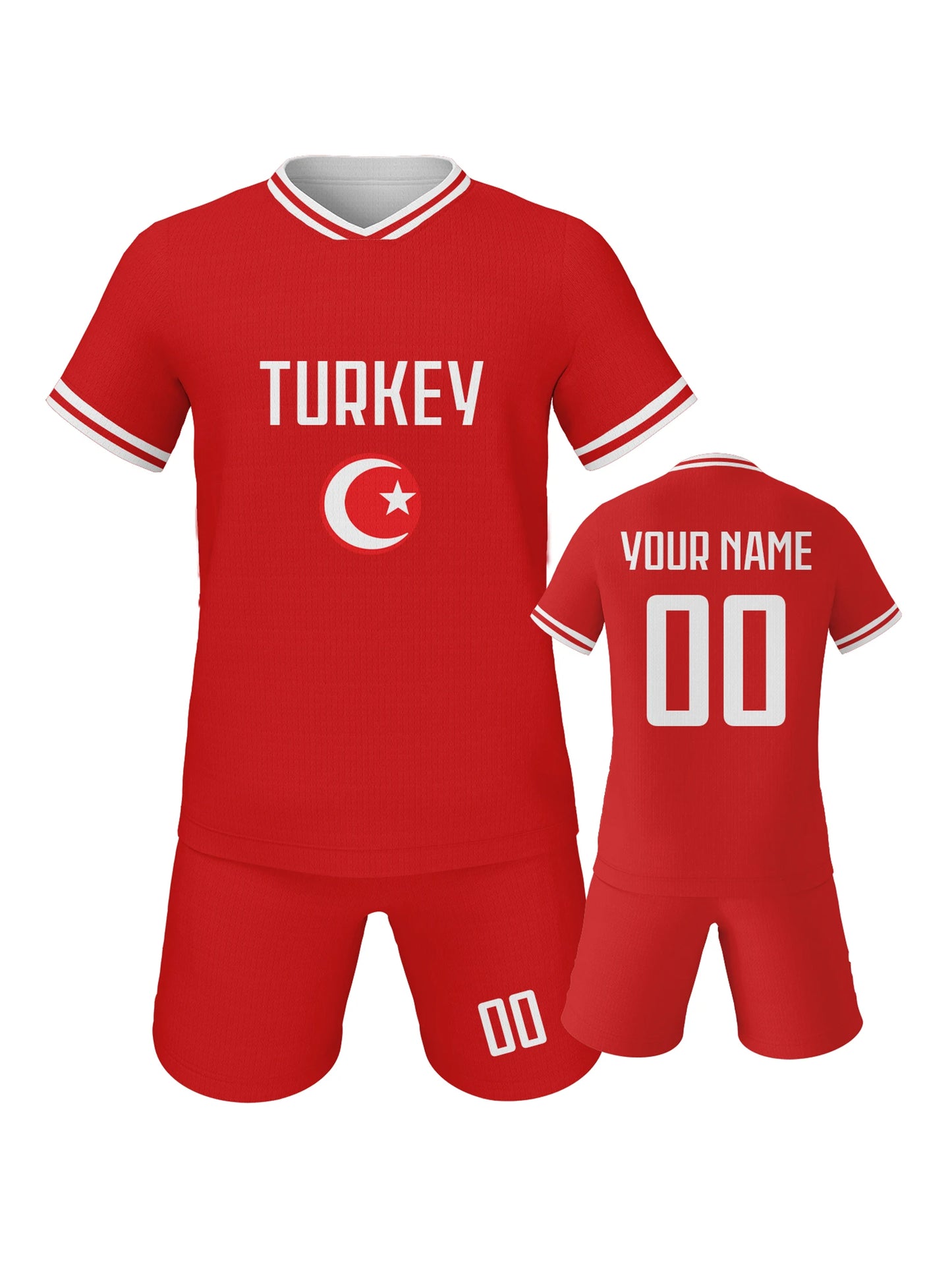 Turkey Custom Football Jersey Shorts Set for Kids Personalized Soccer Team Uniform with Name Number Boys Girls Tracksuit
