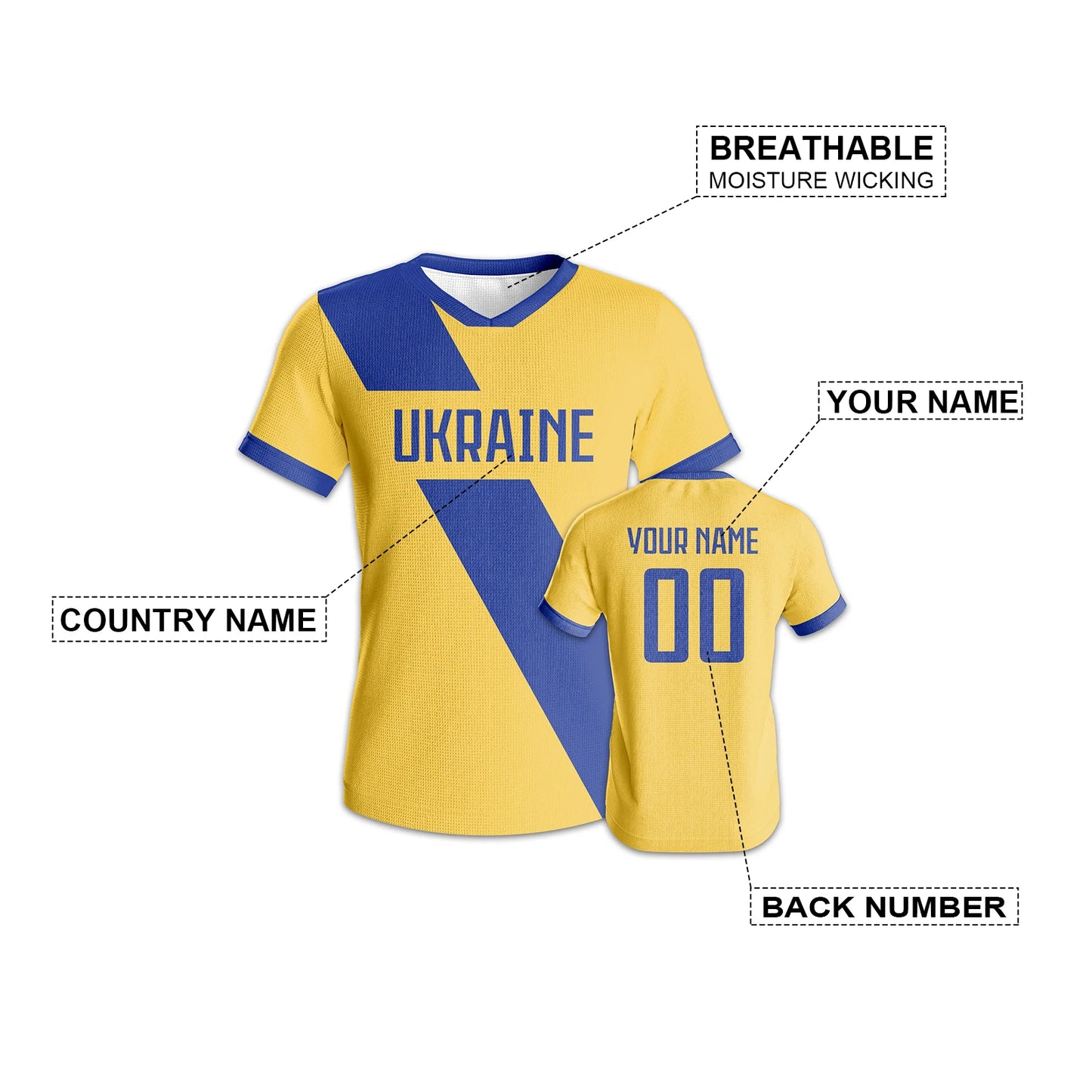 Personalized Ukraine Soccer Jersey Men Women Youth Football Team Training Shirt Custom Name Number Breathable Sports Uniform