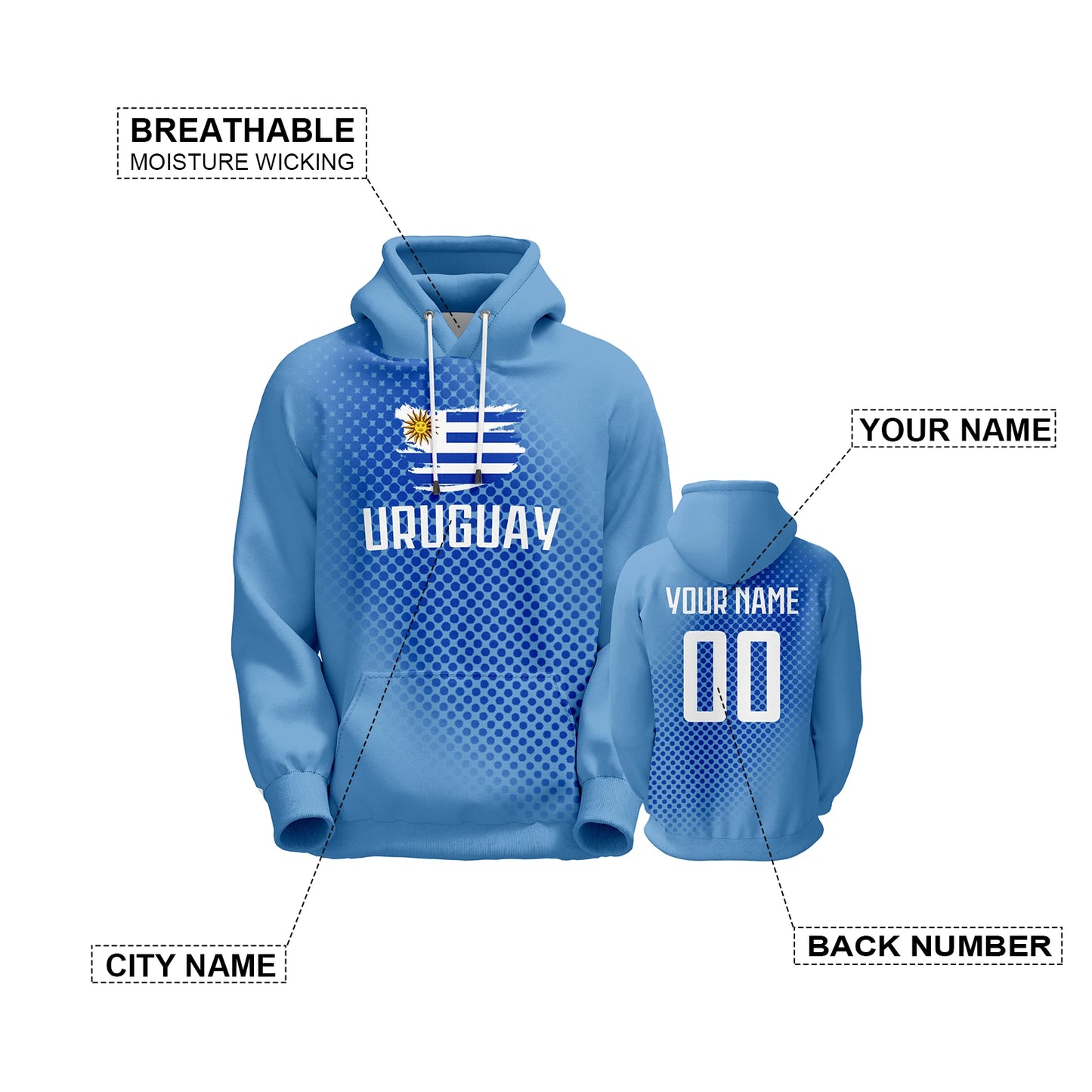 Custom Uruguay Soccer Sweatshirt for Men Women Youth Fans Gift Football Team Sweatshirt Personalized Any Name Number S-5XL