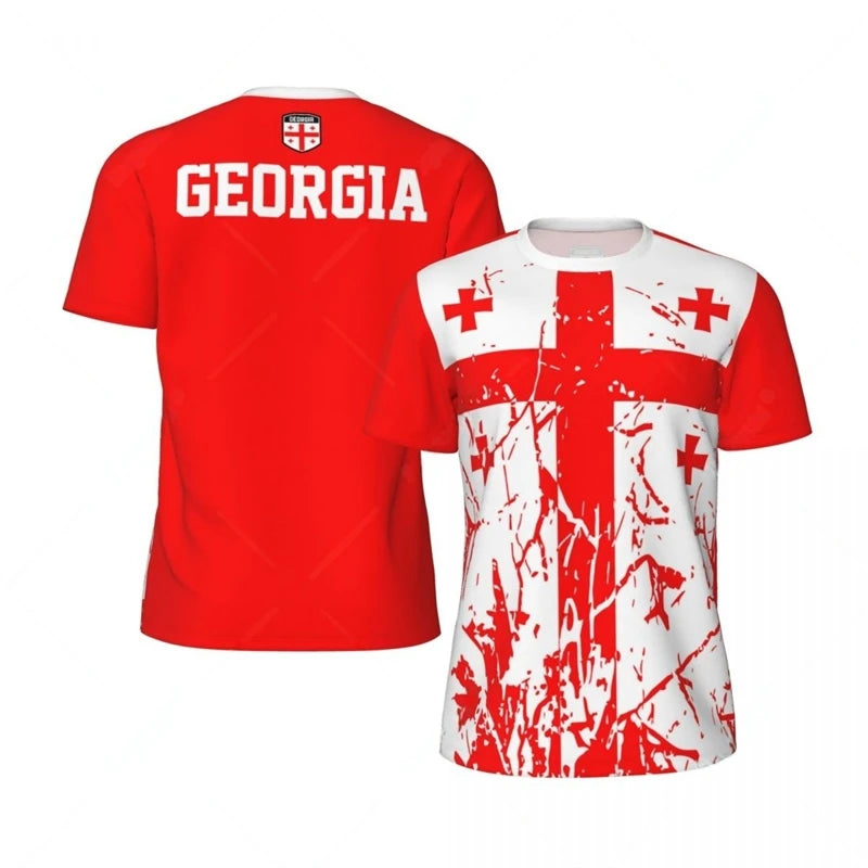 Georgia Flag Graphic Mens Football Jersey Fashion National Emblem 3D Printed Sports T Shirt Casual Oversized Breathable Tees