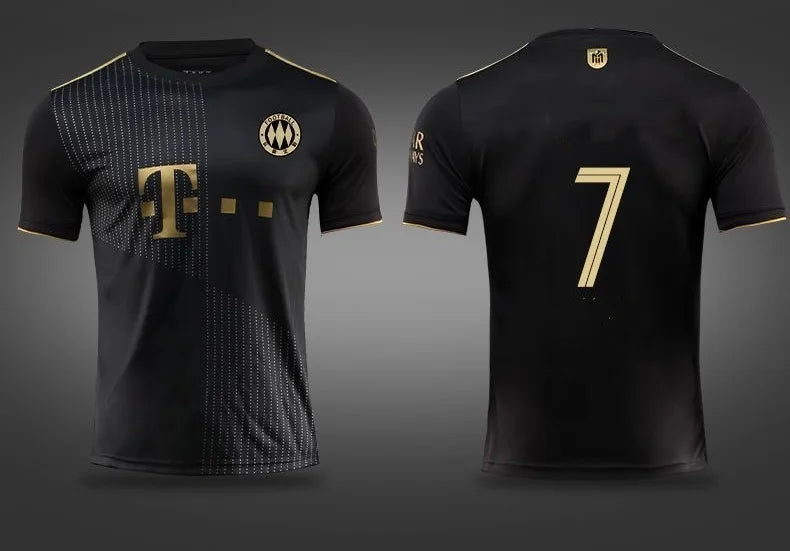 Summer 2025 Football Set Bayern Away Black Gold No. 25 Muller Game Training Suit Children's Custom Sports Breathable Jersey
