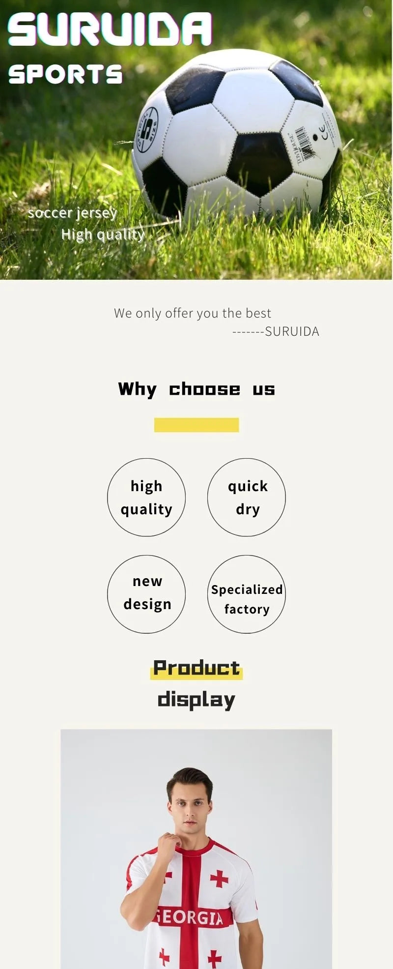 Georgia soccer jersey fashion design new short-sleeved football jersey 100% polyester quick-drying soccer uniform