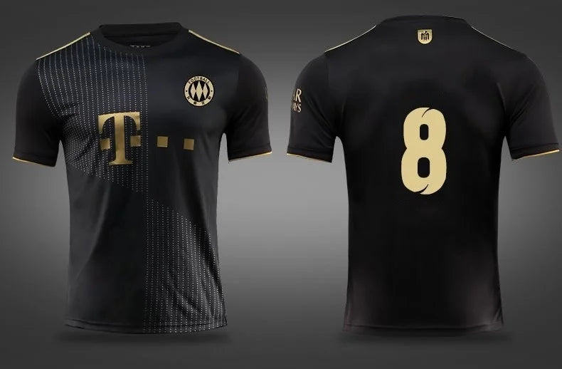 Summer 2025 Football Set Bayern Away Black Gold No. 25 Muller Game Training Suit Children's Custom Sports Breathable Jersey