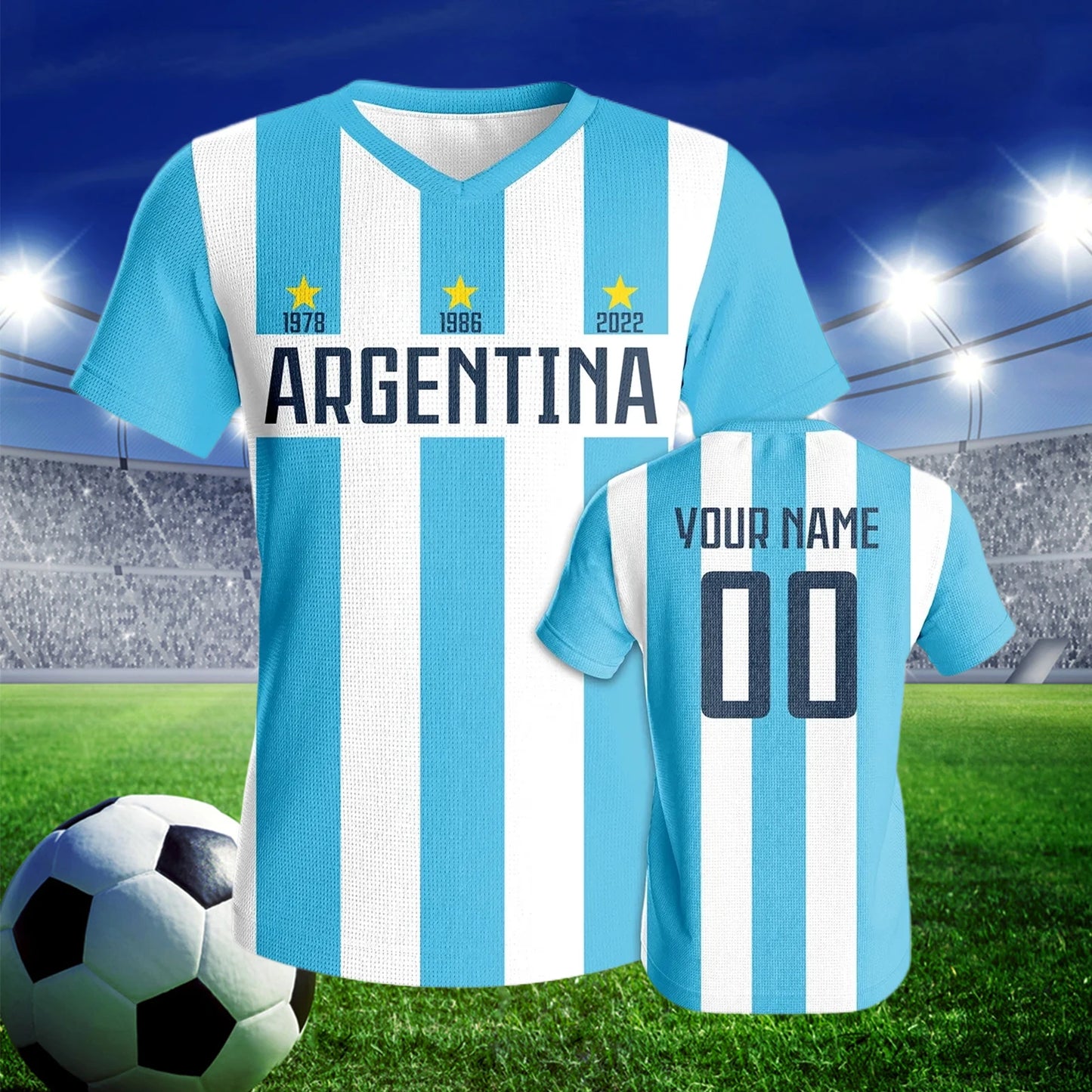 Custom Argentina Soccer Jersey Unisex Personalized Name Number Football Shirt Training Uniform for Fans Adults Youth Gift