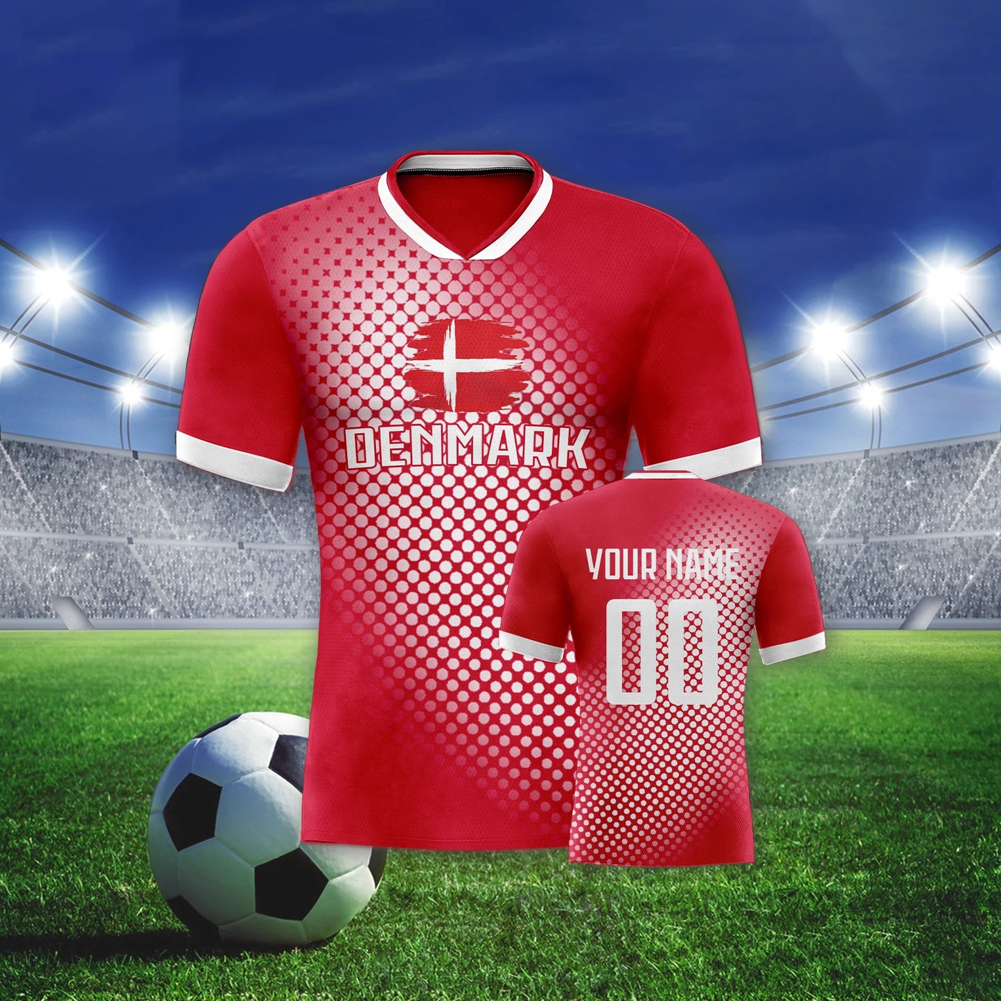 Denmark National Soccer Jersey with Name Number Flag Polka Dot Pattern Football Shirts Soccer Team Fans Men Women Youth Gifts