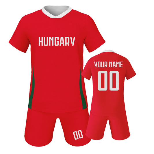 Custom Hungary Kids Football Jersey Kit Personalized Soccer Uniform with Name and Number Print Youth Training Set Tracksuit
