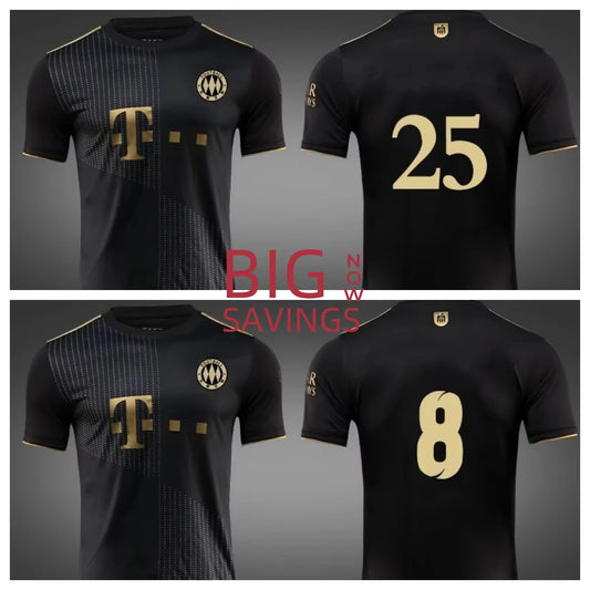Summer 2025 Football Set Bayern Away Black Gold No. 25 Muller Game Training Suit Children's Custom Sports Breathable Jersey