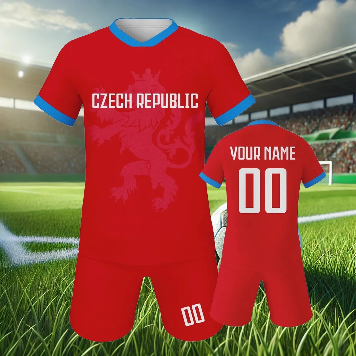 Czech Republic Kids Custom Football Jersey Shorts Kit for Boys Girls Personalized Soccer Team Uniform with Name Number Fans Gift