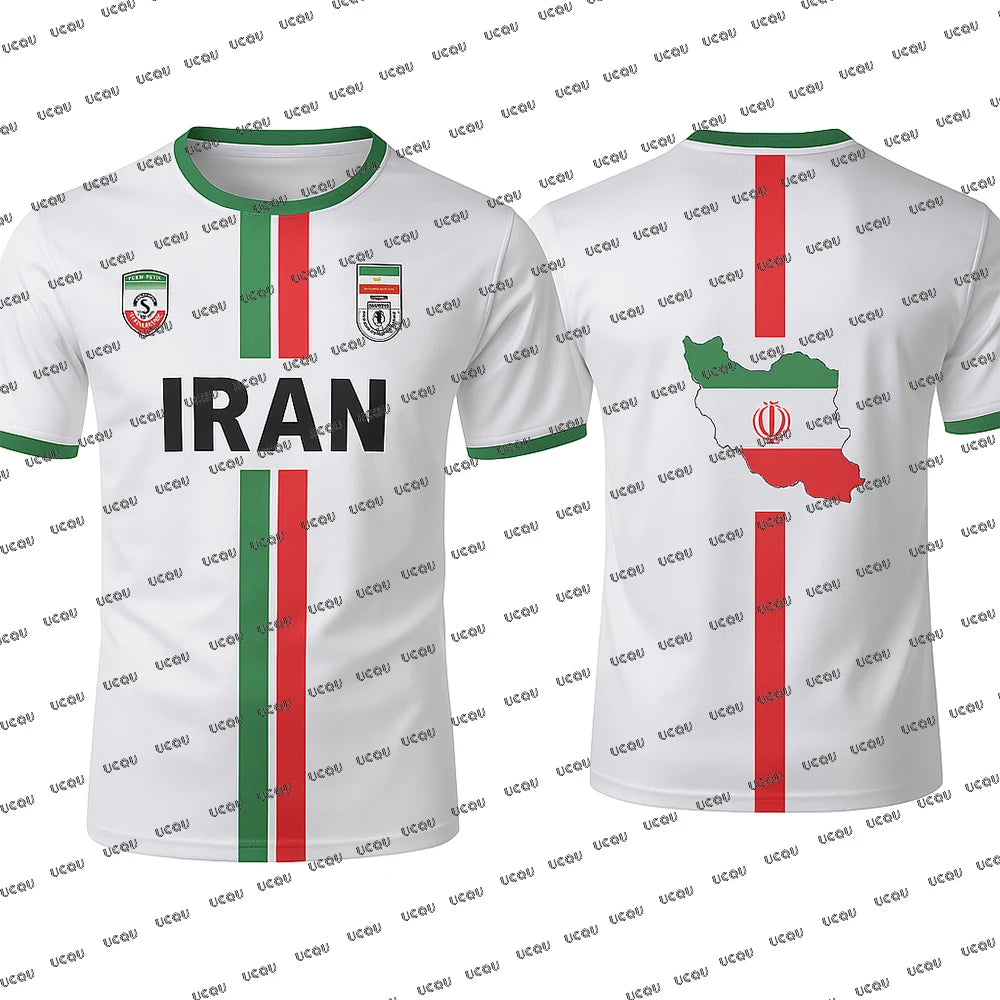 Iran Football Jersey Summer Sports Breathable Quick-drying Short Sleeve T-shirt For Kids Iranian Flag Map Pattern Tops Mens Gift