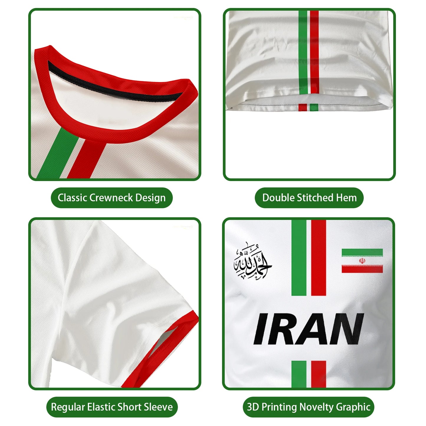 Iran Football Jersey Summer Sports Breathable Quick-drying O-Neck Short Sleeve T-shirt Iranian Flag Map Pattern Unisex Tops Gift