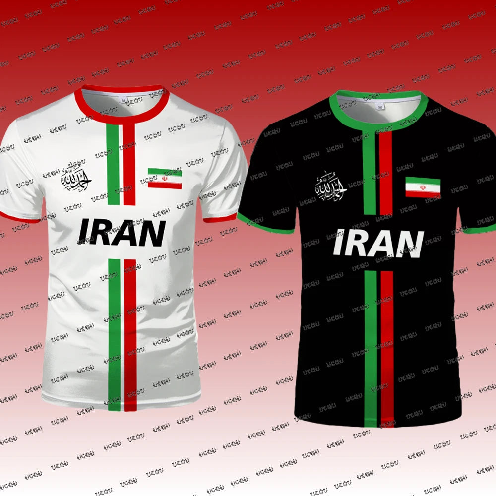 Iran Football Jersey Summer Sports Breathable Quick-drying Short Sleeve T-shirt For Kids Iranian Flag Map Pattern Tops Mens Gift