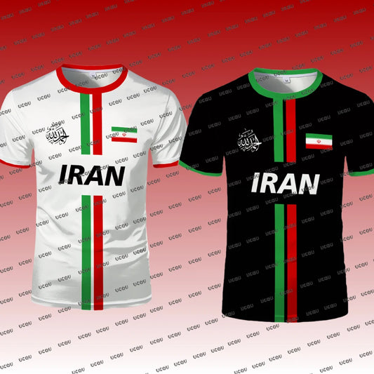 Iran Football Jersey Summer Sports Breathable Quick-drying Short Sleeve T-shirt For Kids Iranian Flag Map Pattern Tops Mens Gift