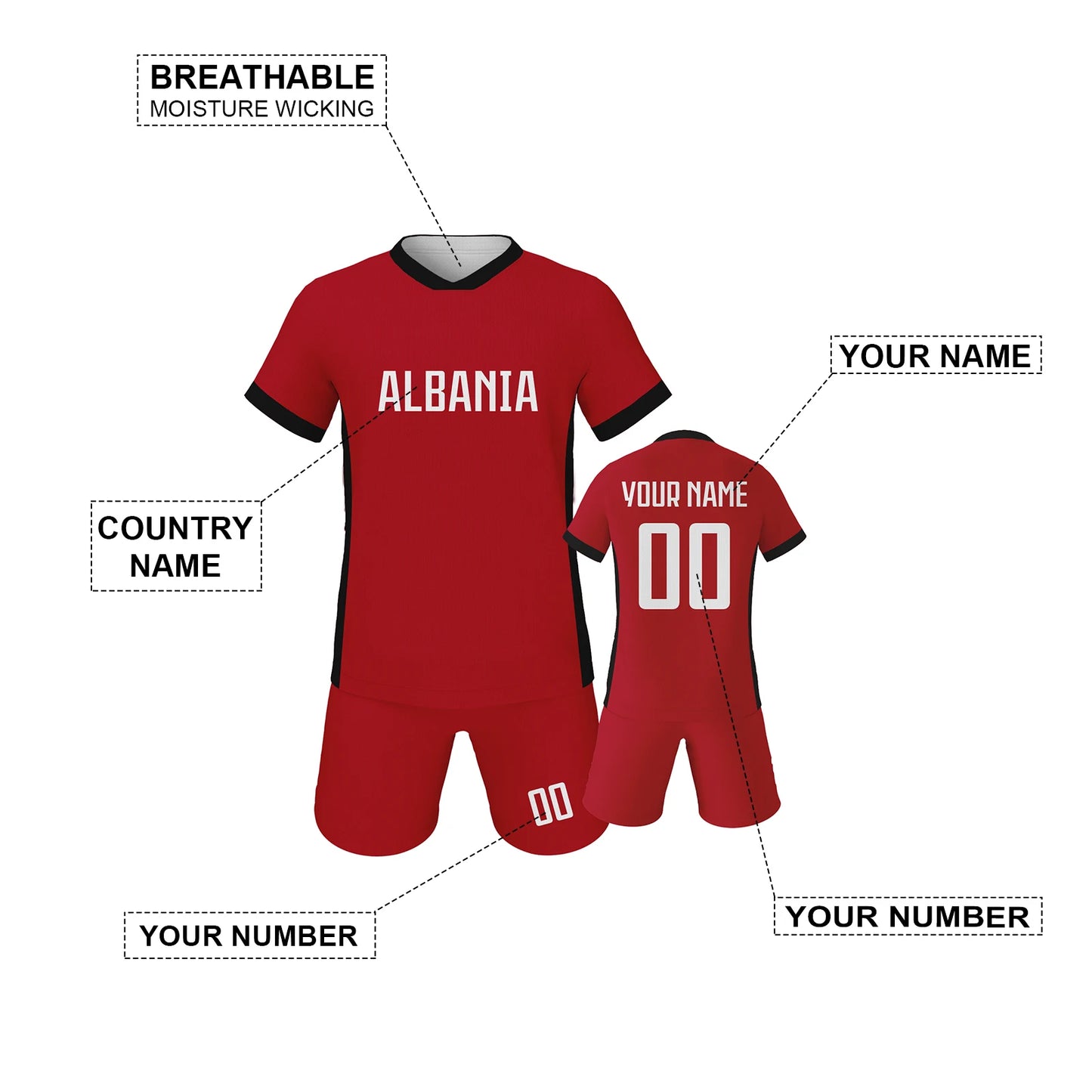 Albania Soccer Jersey Custom 2024 Kids Soccer Team Practice Jersey Outfits Personalized Name Number Football Uniform 3-14Y