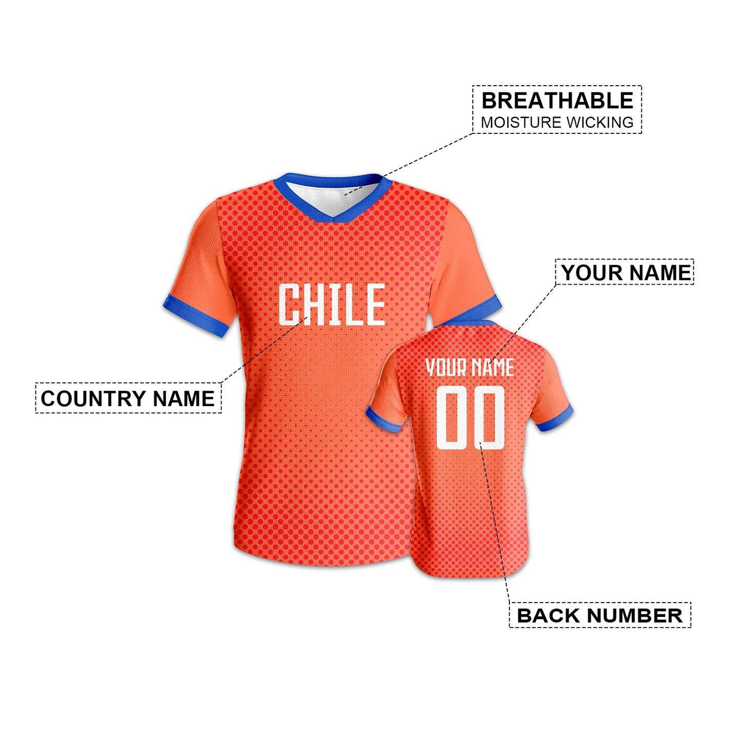 Custom Chile Soccer Jersey Personalized Football Shirt with Printed Name Number Sports Uniform for Fans Men Women Youth