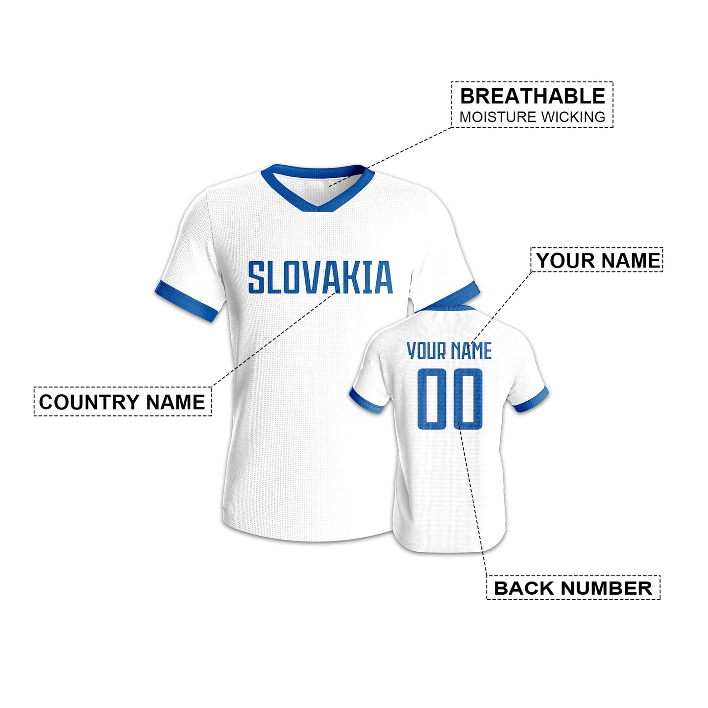 Personalized Slovakia Football Jersey Customized  Name Number Soccer Team Training Uniform Athletic Shirt for Youth Adults Fans