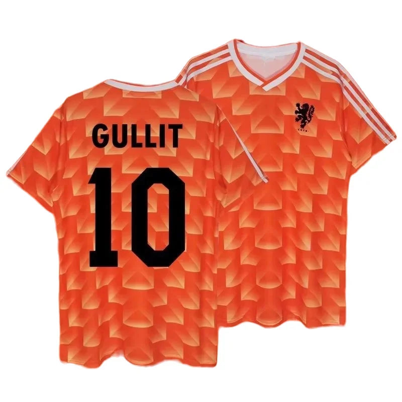 1988 Netherlands Team Football Jersey Set Men's No. 10 Gullit European Cup Football Men's and Women's Training Jersey T-shirt