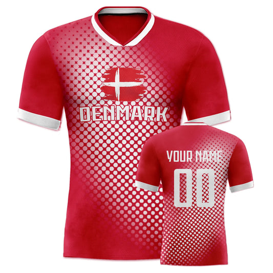 Denmark National Soccer Jersey with Name Number Flag Polka Dot Pattern Football Shirts Soccer Team Fans Men Women Youth Gifts