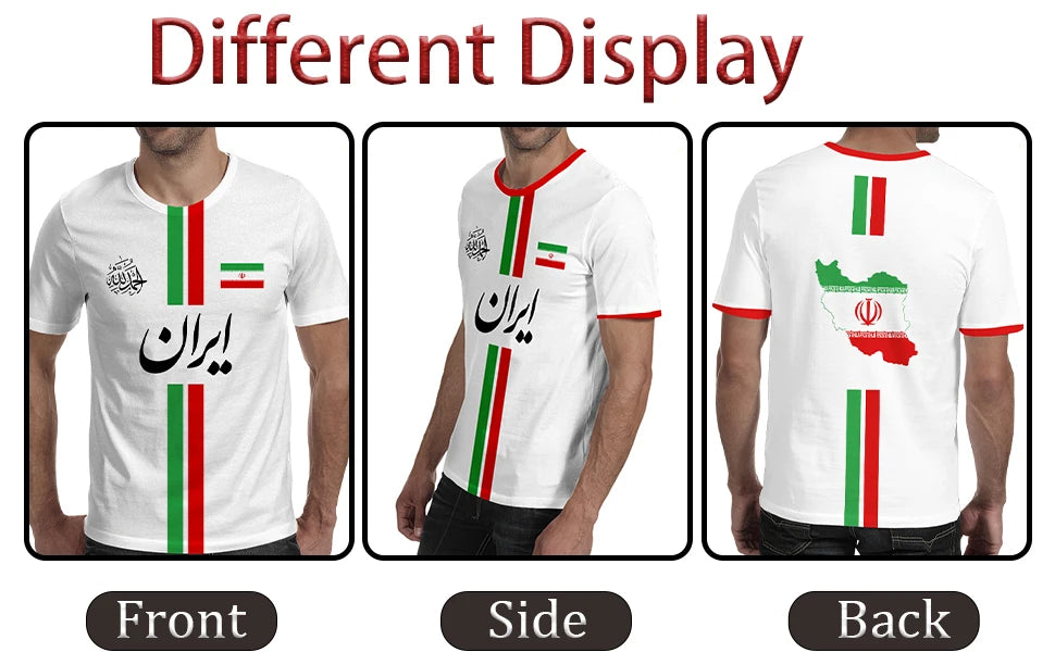 Iran Football Jersey Summer Sports Breathable Quick-drying O-Neck Short Sleeve T-shirt Iranian Flag Map Pattern Unisex Tops Gift