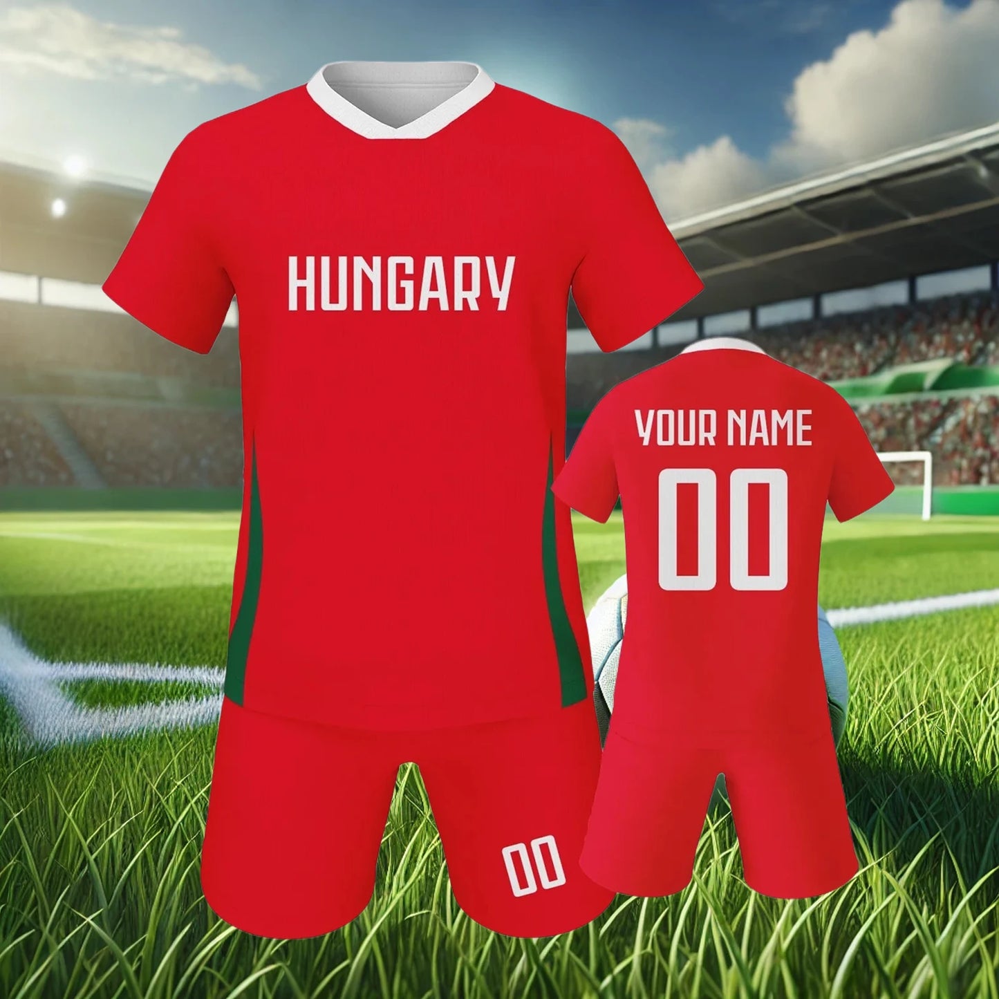 Custom Hungary Kids Football Jersey Kit Personalized Soccer Uniform with Name and Number Print Youth Training Set Tracksuit