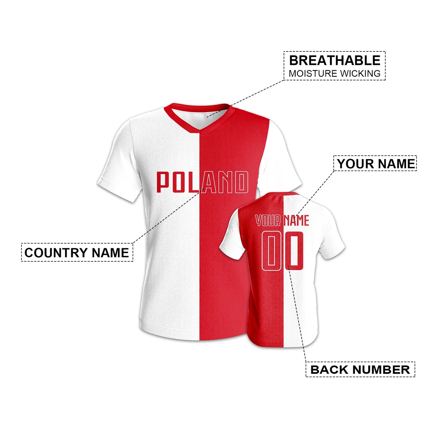 Custom Poland Football Jersey Personalized Name Number Quick-Dry Soccer Team Uniform Athletic Sportswear for Men Women Youth