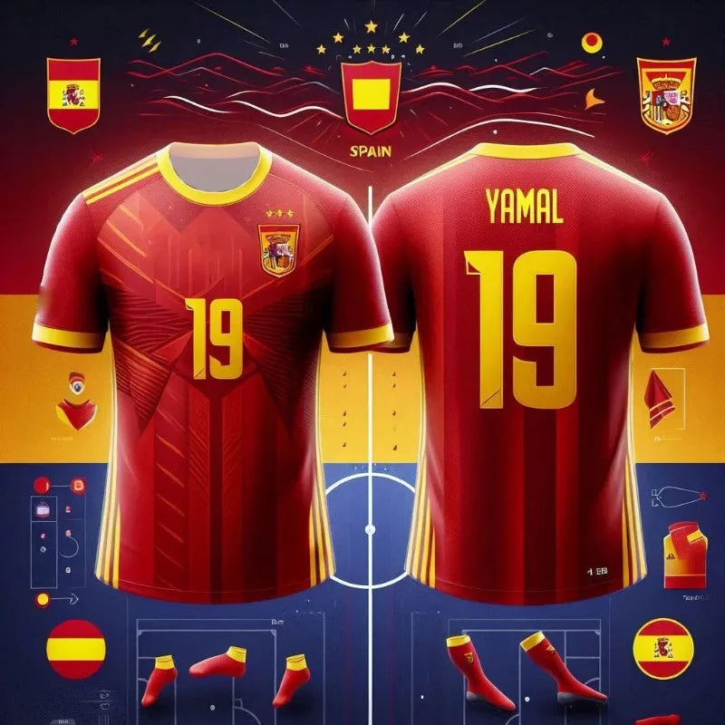 2025 Spain Jersey Yamal Football Training Jersey 3D Printing Quick Drying Team Large Size Children's Boy's Clothing Top Shirts