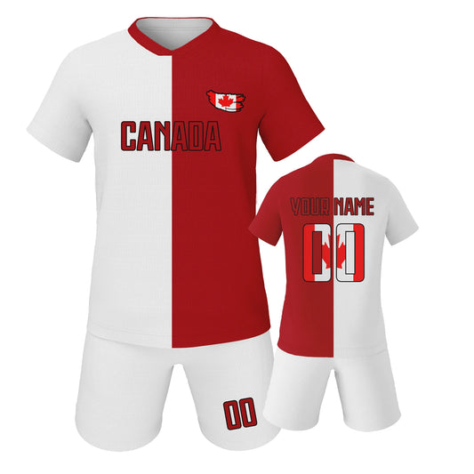 Personalized Canada Soccer Uniform for Kids Custom Youth Jersey and Shorts Kit 2025 New 3D Printed Soccer Set