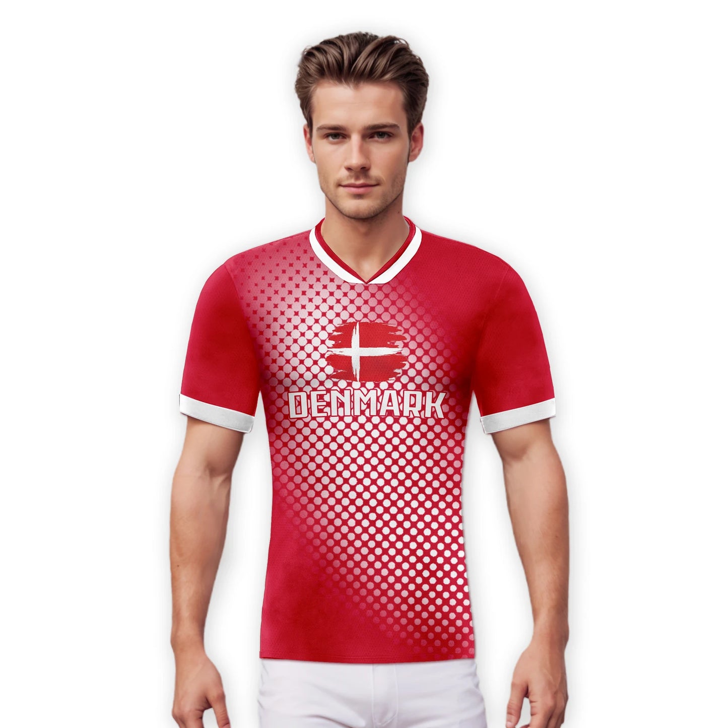 Denmark National Soccer Jersey with Name Number Flag Polka Dot Pattern Football Shirts Soccer Team Fans Men Women Youth Gifts