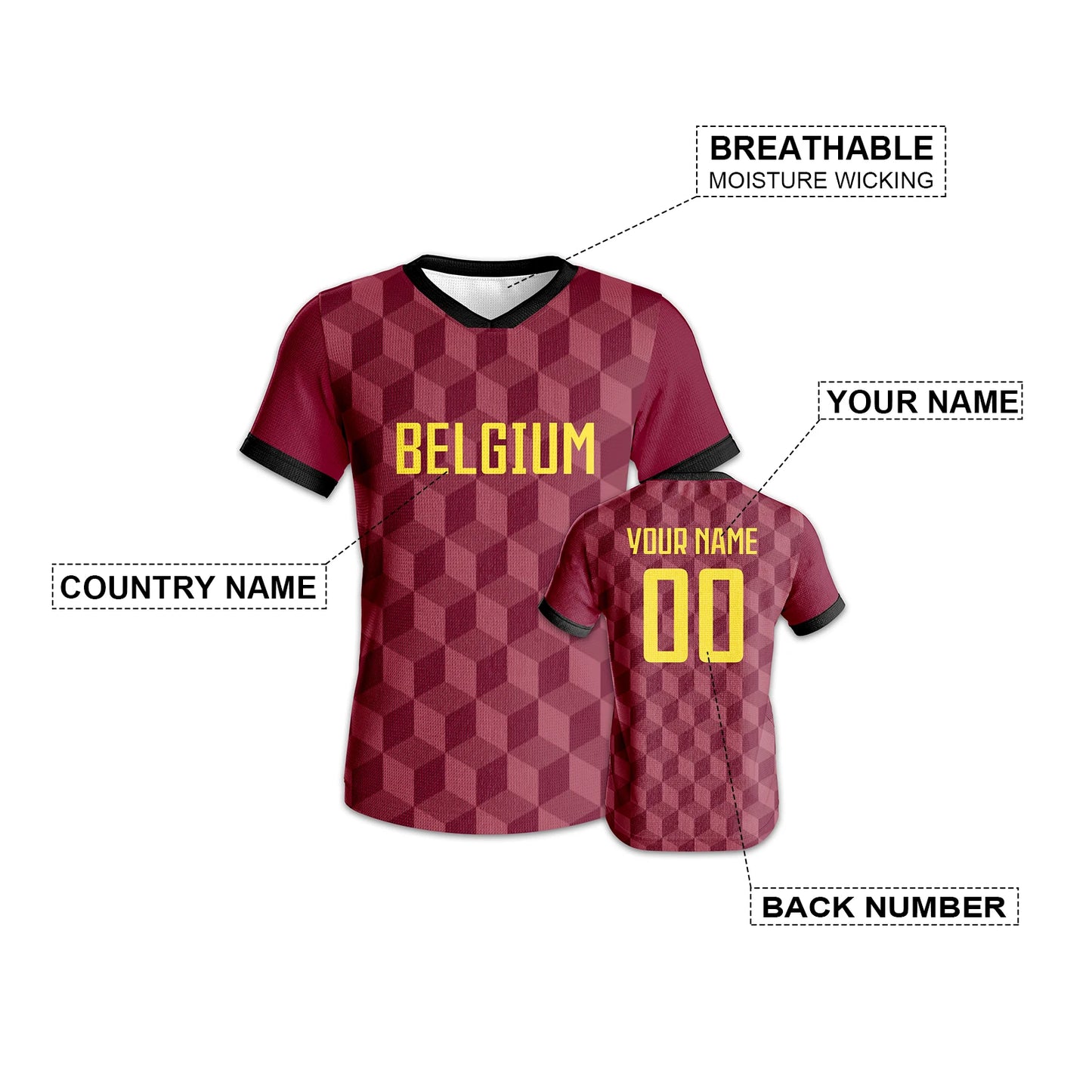 Custom Belgium Soccer Jersey Breathable Quick-Dry Football Shirts Personalized Name Number Tracksuit for Men Women Youth