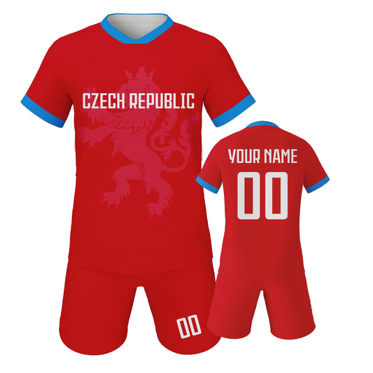 Czech Republic Kids Custom Football Jersey Shorts Kit for Boys Girls Personalized Soccer Team Uniform with Name Number Fans Gift