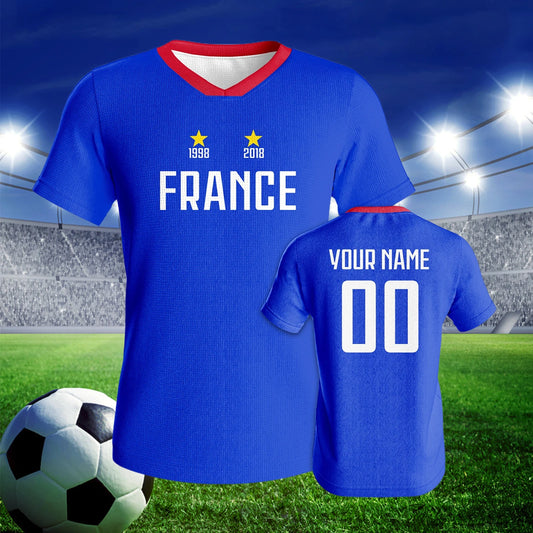 Custom France Soccer Jersey Quick-Dry Football Kit Personalized Name Number Sports Uniform for Kids Adults Fans Training