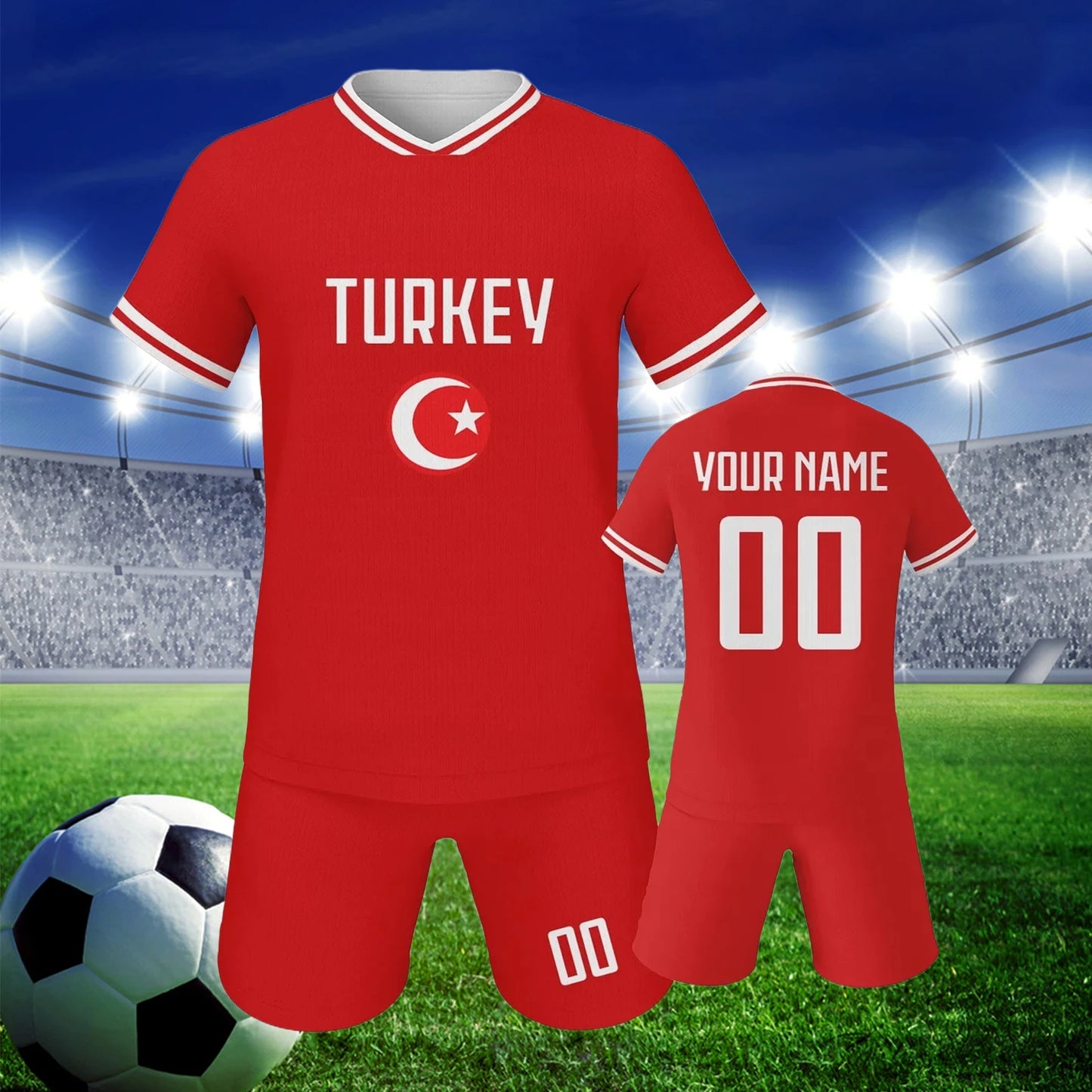 Turkey Custom Football Jersey Shorts Set for Kids Personalized Soccer Team Uniform with Name Number Boys Girls Tracksuit