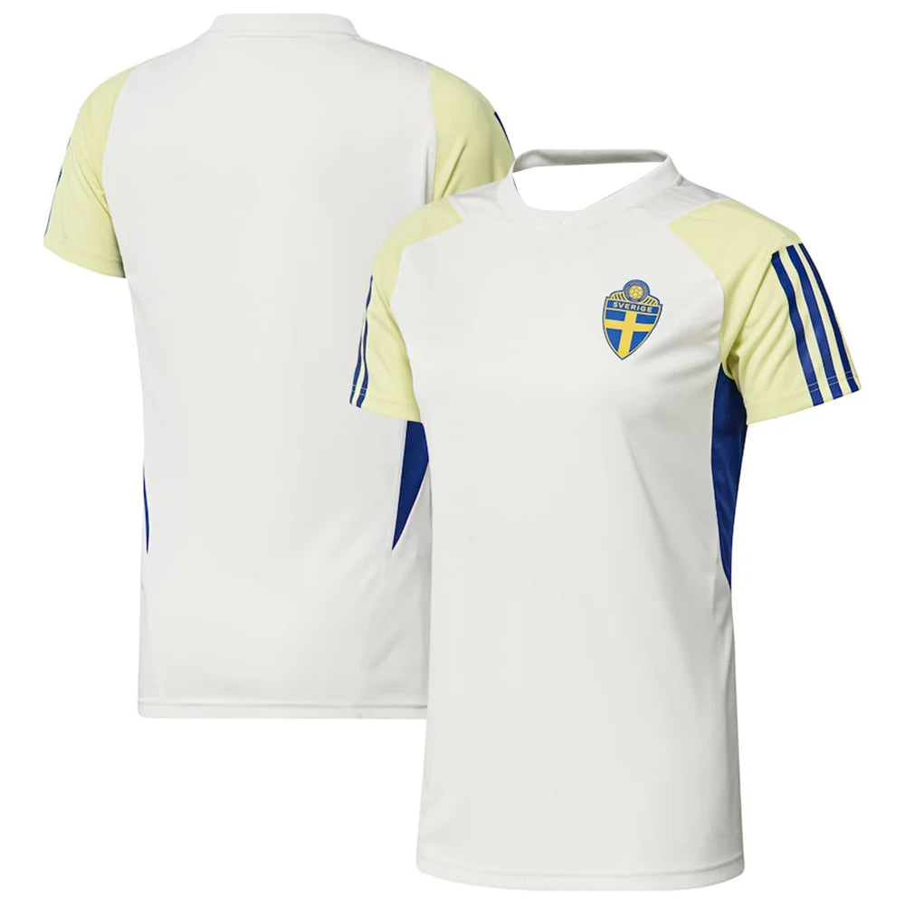 Fashionable And Retro Swedish Football Jersey Striped And Printed T-shirt Quick-Drying Round Neck Sports Training Short Sleeve