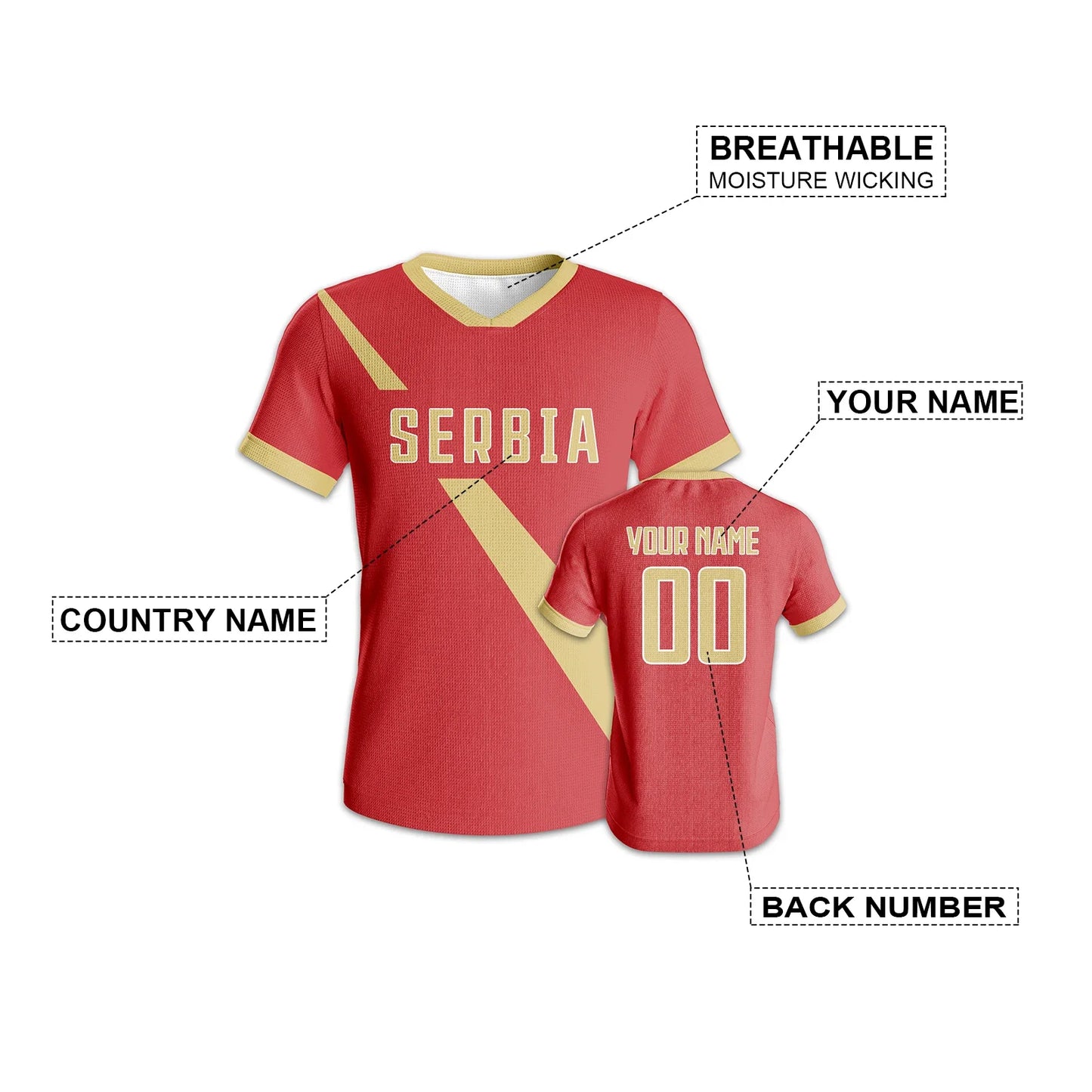 Custom Serbia Soccer Jersey Quick-Dry Football Kit Personalized Name Number Team Training Outfit for Fans Men Women Youth