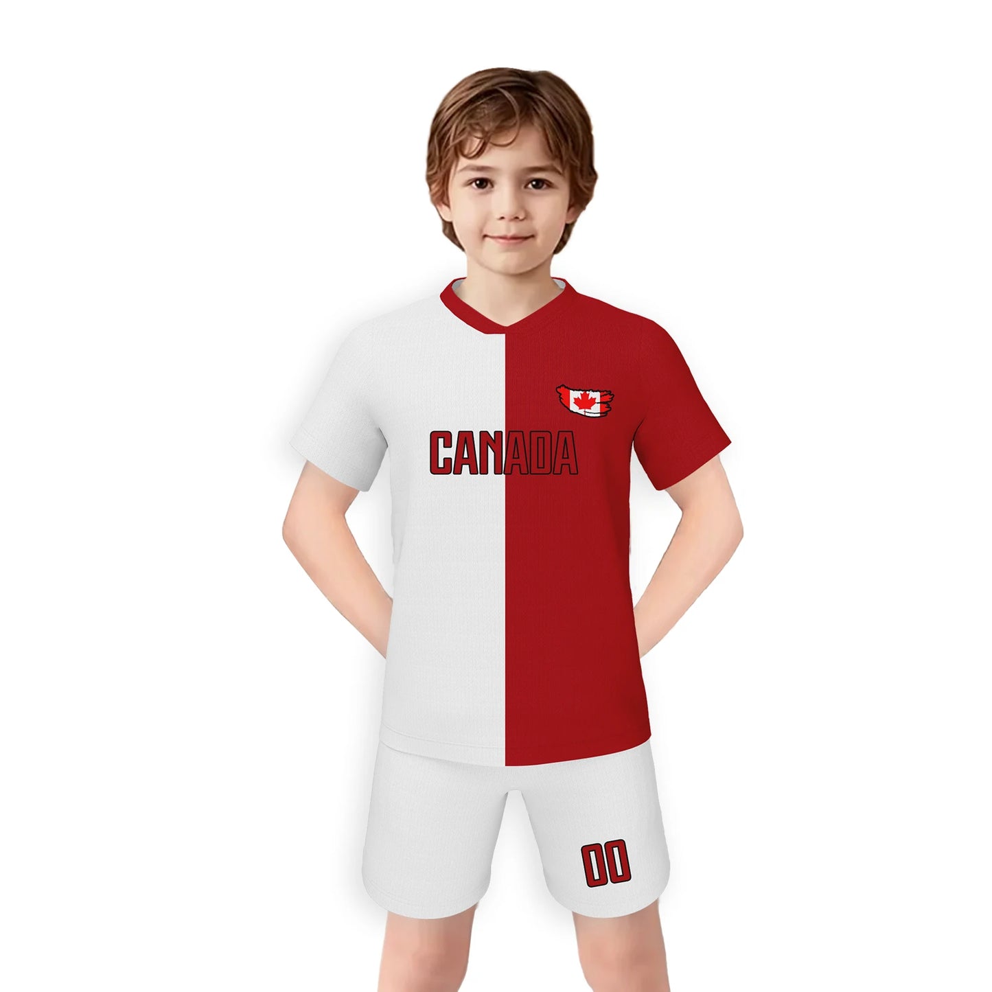 Personalized Canada Soccer Uniform for Kids Custom Youth Jersey and Shorts Kit 2025 New 3D Printed Soccer Set