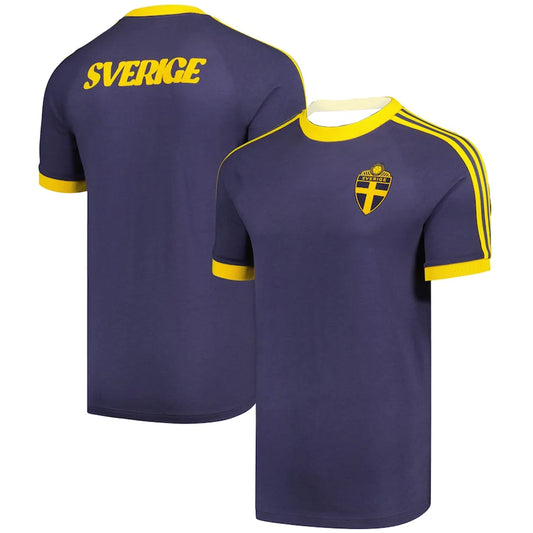 Fashionable And Retro Swedish Football Jersey Striped And Printed T-shirt Quick-Drying Round Neck Sports Training Short Sleeve