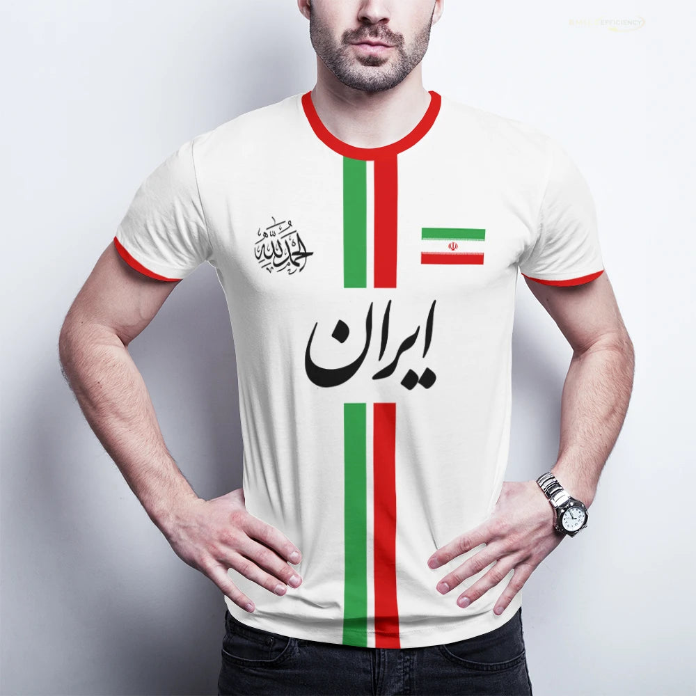 Iran Football Jersey Summer Sports Breathable Quick-drying O-Neck Short Sleeve T-shirt Iranian Flag Map Pattern Unisex Tops Gift