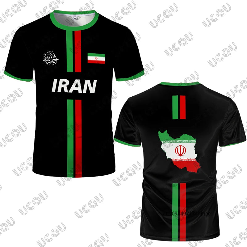 Iran Football Jersey Summer Sports Breathable Quick-drying Short Sleeve T-shirt For Kids Iranian Flag Map Pattern Tops Mens Gift