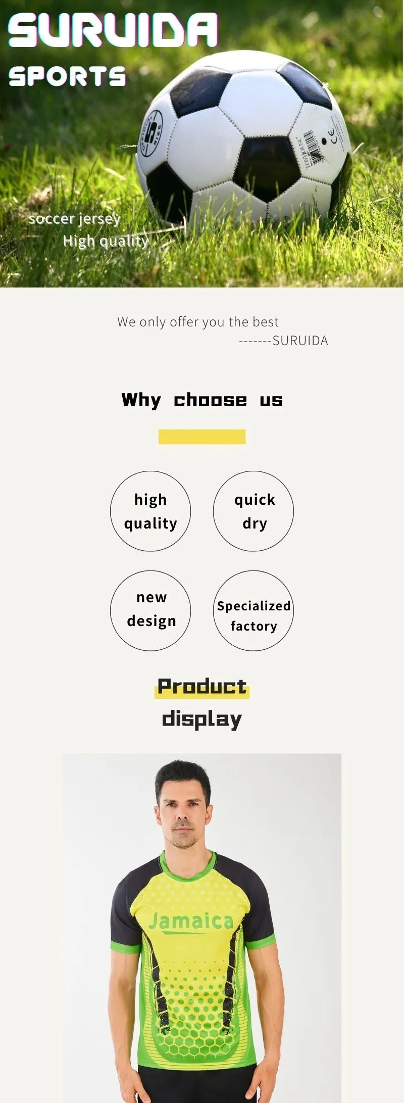 Hot selling Jamaica new design soccer uniform custom quick-drying crewneck fitness football jersey shirt