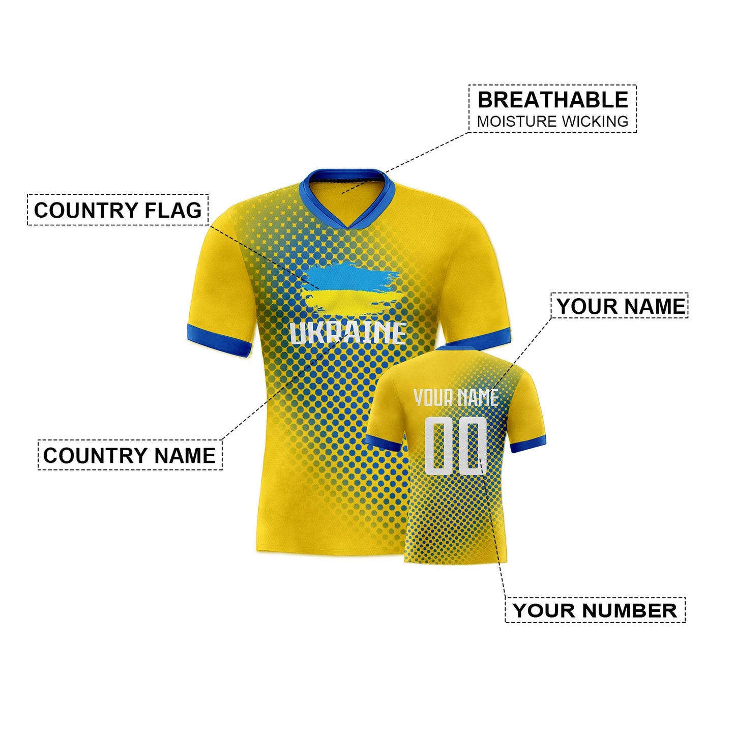 Custom Ukraine Soccer Jersey Breathable Football Training Shirt Personalized Name Number Uniform Men Women Youth Fans Gifts