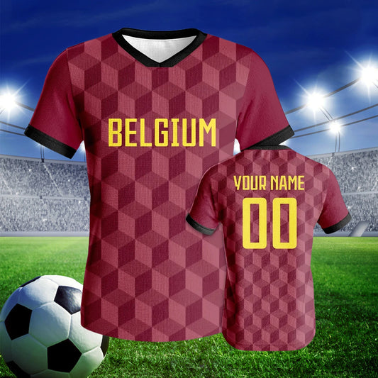 Custom Belgium Soccer Jersey Breathable Quick-Dry Football Shirts Personalized Name Number Tracksuit for Men Women Youth