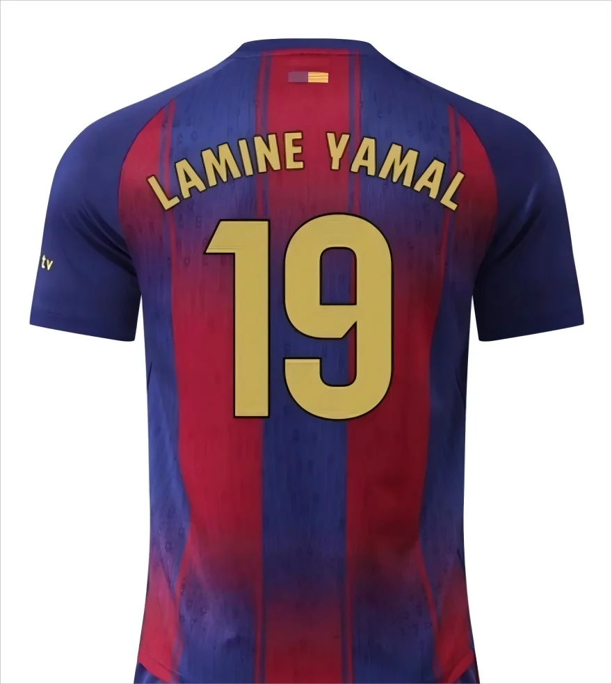 25-26 Barcelona  #19 Lamine Yamal Home Soccer Kit Jersey Short Sleeve 3Ds Football T-Shirt Youth Kids Outdoor Training  Casual