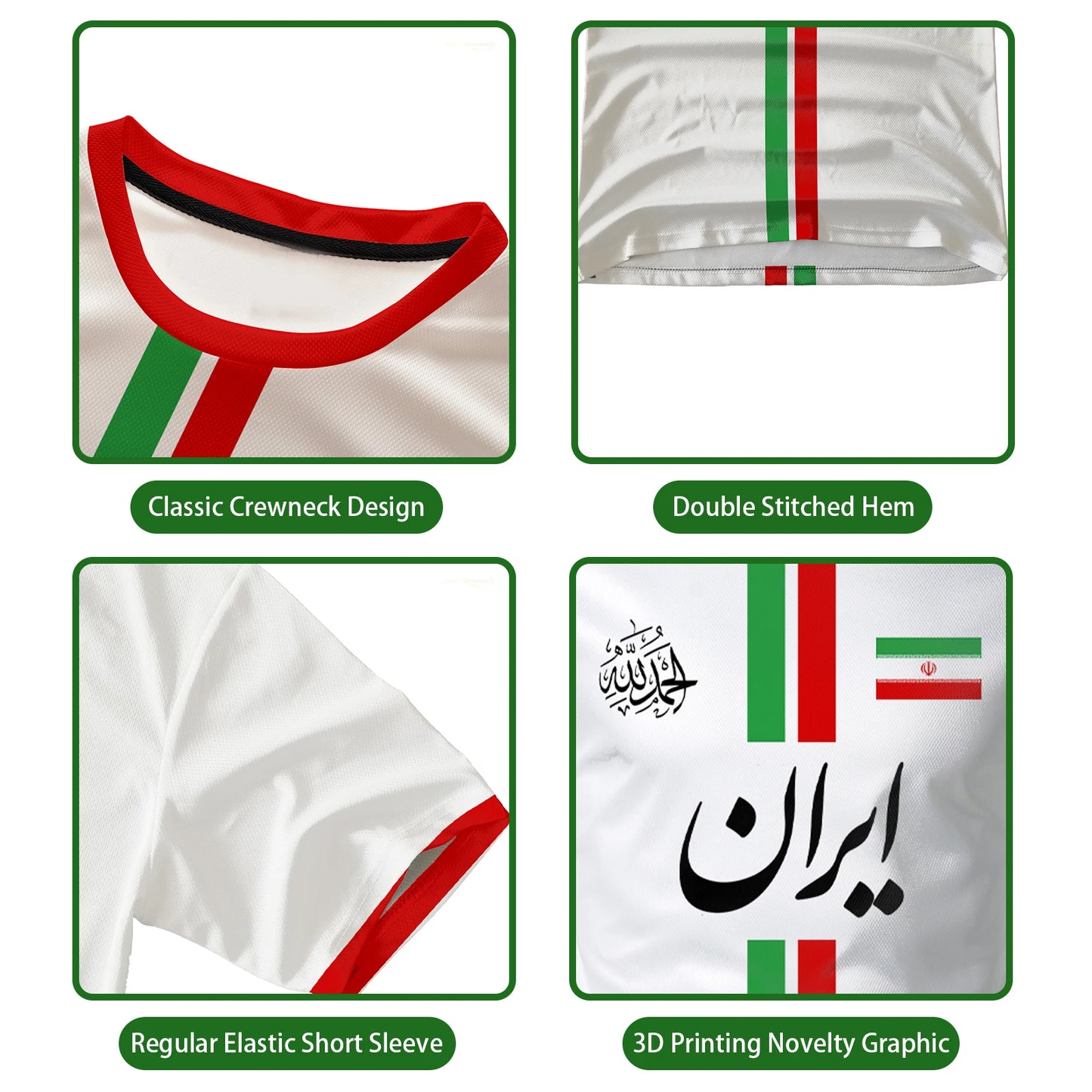 Iran Football Jersey Summer Sports Breathable Quick-drying O-Neck Short Sleeve T-shirt Iranian Flag Map Pattern Unisex Tops Gift