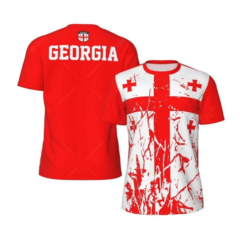 Georgia Flag Graphic Mens Football Jersey Fashion National Emblem 3D Printed Sports T Shirt Casual Oversized Breathable Tees