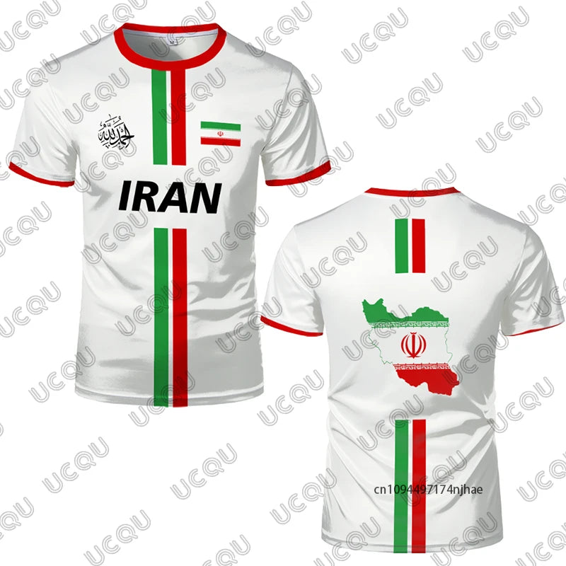 Iran Football Jersey Summer Sports Breathable Quick-drying Short Sleeve T-shirt For Kids Iranian Flag Map Pattern Tops Mens Gift