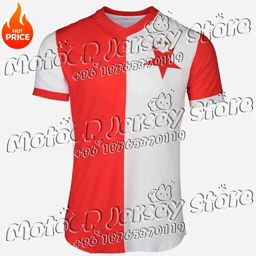 SK Slavia Praha 24/25 Home Jerseys Style Unisex Away Jersey 3D Printed T-Shirt Czech Football KIT Adults KIDs Breathable Top