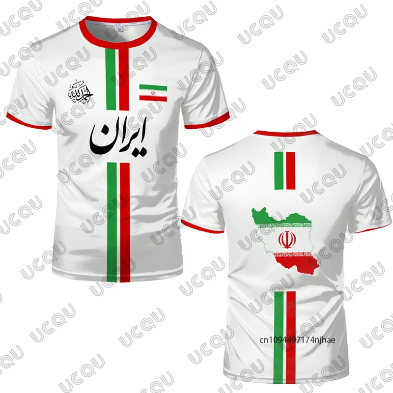 Iran Football Jersey Summer Sports Breathable Quick-drying Short Sleeve T-shirt For Kids Iranian Flag Map Pattern Tops Mens Gift