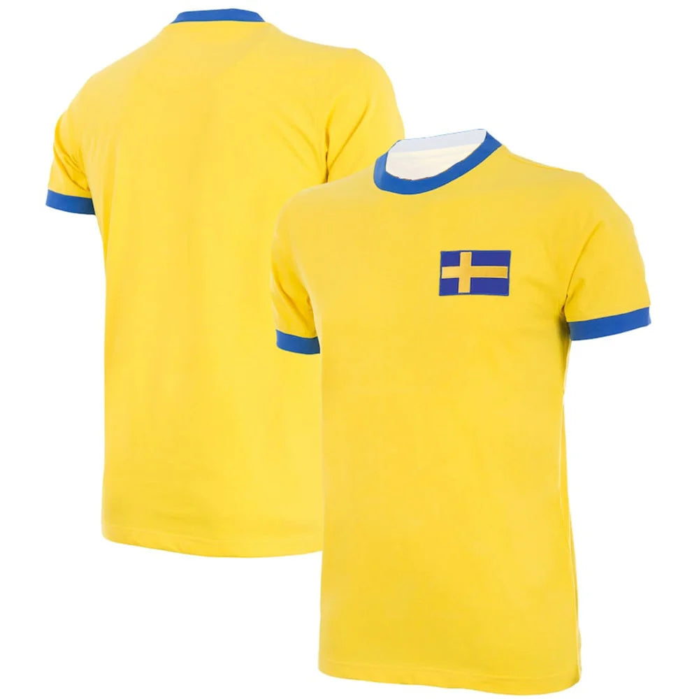 Fashionable And Retro Swedish Football Jersey Striped And Printed T-shirt Quick-Drying Round Neck Sports Training Short Sleeve